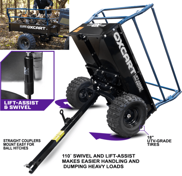 Metal atv yard cart with spring assisted dump and side swivel metal rails over $1000 .00