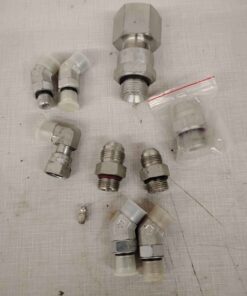 Assorted hydraulic fittings including o-ring JIC etc