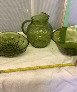 Green glass Bowls and pitcher