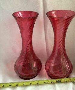 Cranberry Vases (2) Swirl Pattern