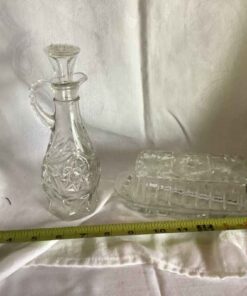 Pressed Glass Vinegar Cruet and Buttered Dish Anchor hocking