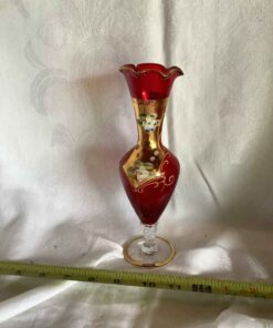 Bohemian Cranberry Glass Vase 8”