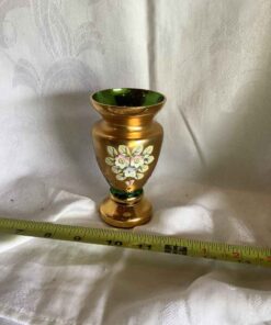 Bohemian Green/Gold Glass Vase