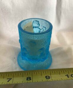 Blue Glass Monkey on a Stump Toothpick Holder