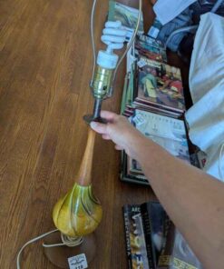 Mid Century Modern Table lamp with wooden accents - no shade