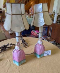 Victorian figure table lamps with Capiz shades
