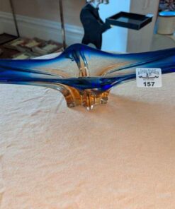 Large blue fringed art glass