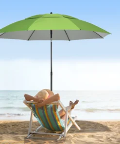6.6ft Arched Beach Umbrella, Angle Adjustable Patio Umbrella with Steel Frame, Carry Bag, UV30+ Outdoor Umbrella, Green