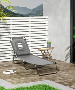 Folding Sun Lounger Reclining Chair w/ Pillow Reading Hole Garden Beach