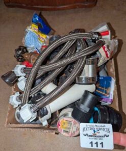 Plumbing connections, pipe cutter, valve shut off, etc box lot