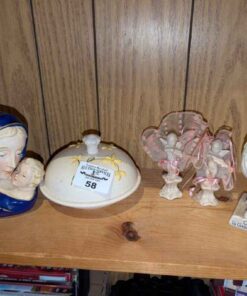 Statues, figurines, covered dish