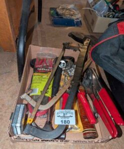 hacksaw, hammers, pliers, wrench, bits, etc