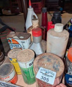 Assorted shop fluids, lubricants, etc