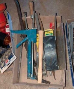 Caulking gun, sanding sponge, hand tools, etc