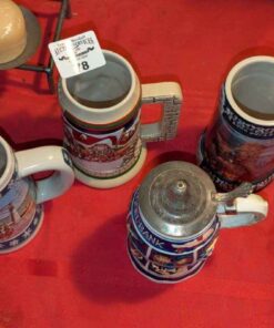 Budweiser & Miller steins and music box