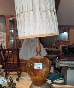 Mid Century Modern Amber glass and wood Table lamp