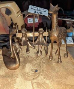 Brass frogs, Giraffe and swans