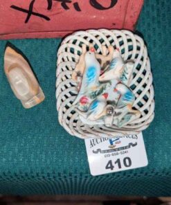Miniature chickens, cow &duck figures & trinket bowl