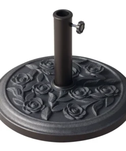 18” Round Patio Umbrella Base Outdoor Decorative Cast Stone Resin Parasol Stand Market Garden Umbrella Holder, Bronze