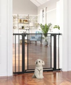 29.5-40.6-in Black Double Locking Metal Pet Gate with Auto Closing Door
