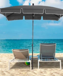 6.5x4ft Rectangle Patio Umbrella Aluminum Tilt Adjustable Garden Parasol Sun Shade Outdoor Canopy Grey