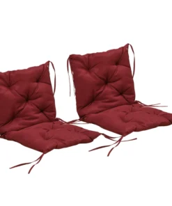 Patio Chair Cushions Set of 2, 39" x 20" x 3" Outdoor Tufted Cushion Set with Ties for Indoor Outdoor Garden Furniture, Wine Red