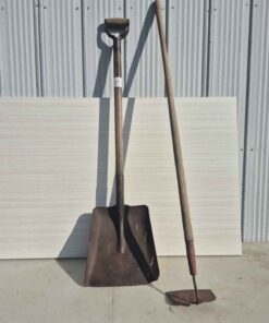 Garden hose and metal shovel