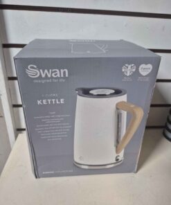 Swan 1.7 liter stainless steel tea kettle, width, wood handle