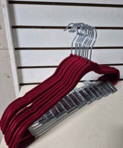 Qty 10 burgungy clothes hangers with clips