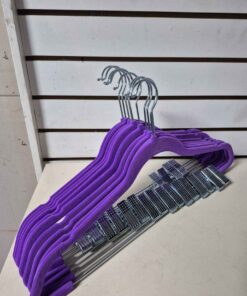 Qty 10 purple clothes hangers with clips