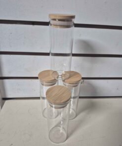 Qty 4 spice jars with wooden lids