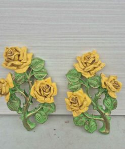 Set of 2 yellow rose design wall hangings