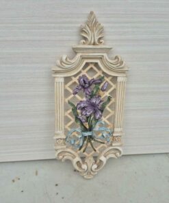 Purple iris on trellis wall hanging