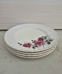 4 rose design dessert plates