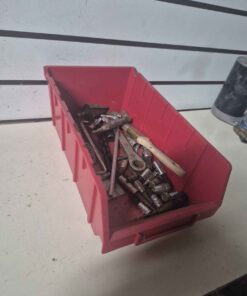 Red parts tray with tools