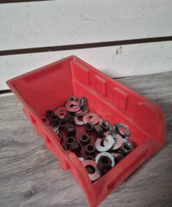 Parts bin with new washers and nuts