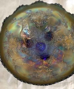 Carnival Glass Footed Bowl - Stag & Holly