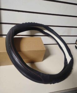 Super heavy duty steering wheel cover black with red stitching