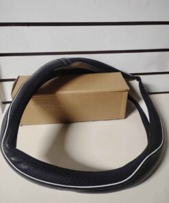 Super heavy duty steering wheel cover black with white stitching