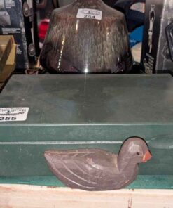 Wooden box with divided sections and duck carving embellishment