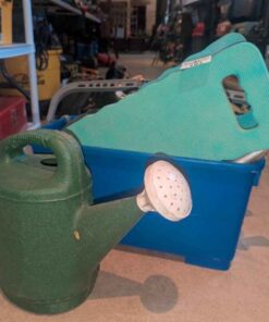 Garden tools, watering can, kneeling pads