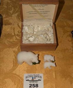 White marble & Cassiar Jade Carved Bear and cubs