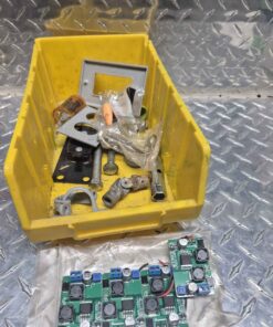 Circuit boards etc in large yellow parts bin