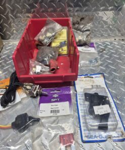 Electrical switches connectors etc in large red parts bin