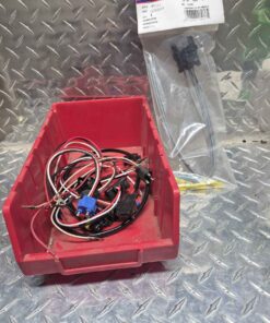 Assorted wiring pigtails in large red parts bin