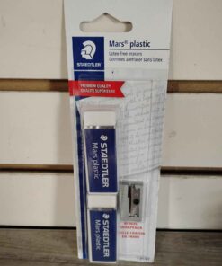 Set of erasers with pencil sharpener
