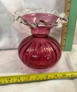 Rossi Cranberry Vase with Ruffled Top