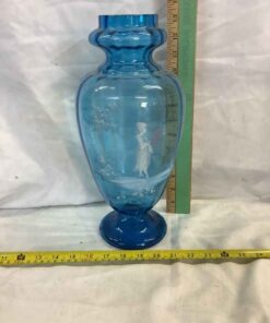 Mary Gregory Style Blue Glass Vase
