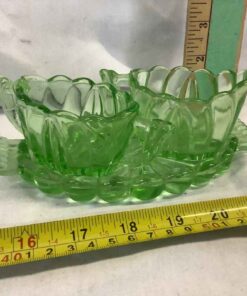 Depression Era Green “Uranium” Glass Cream, Sugar and Tray