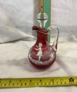 Mary Gregory Style Cranberry Glass Vinegar Cruet